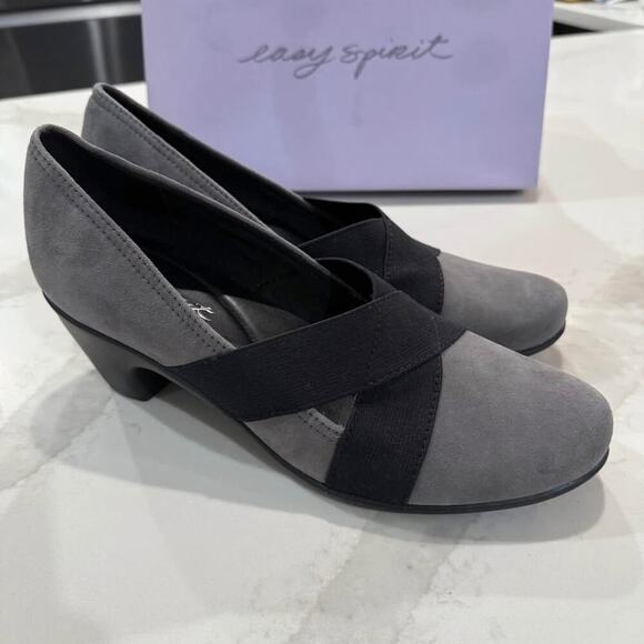 Easy Spirit Caranti Slip On Block Heel Pumps Women's 10 Gray/Black Suede Comfort - Picture 1 of 7